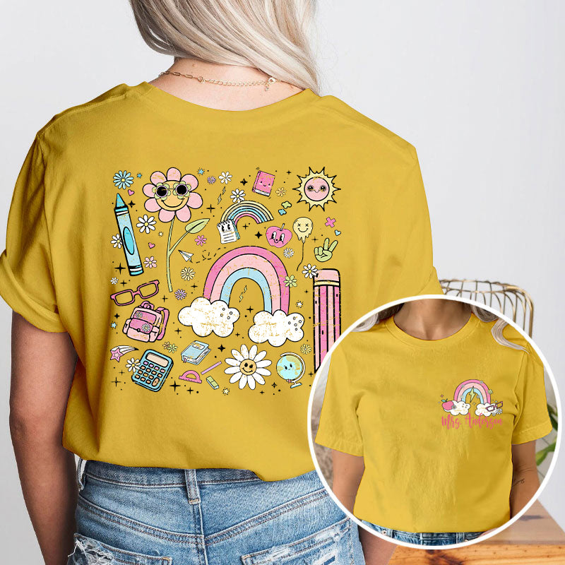 Personalized Pink Rainbow Cute Icon Teacher Two Sided T-Shirt 2MAT88