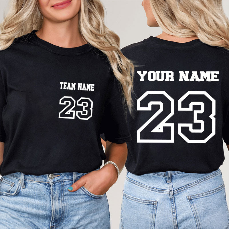 Personalized Name And Back Number Teacher Two Sided T-Shirt 1 2MAT88