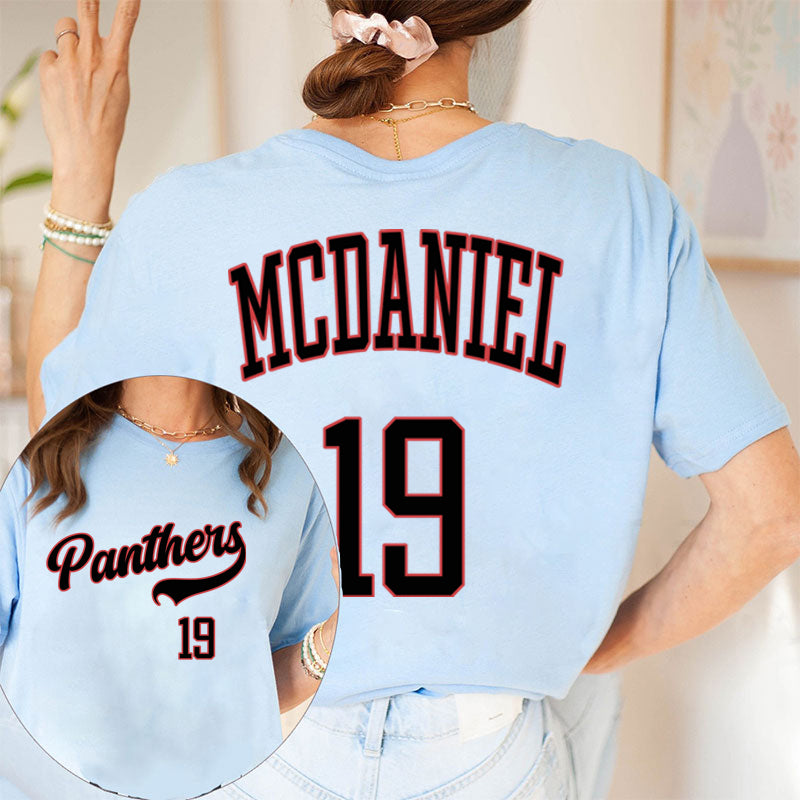 Personalized Mascot And Your Number Simple Font Design Teacher Two Sided T-Shirt 2MAT88