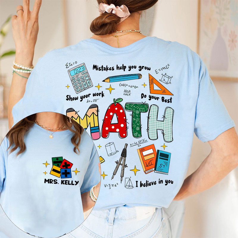 Personalized Name Cute Icon With Motivational Messages Teacher Two Sided T-Shirt 2MAT88