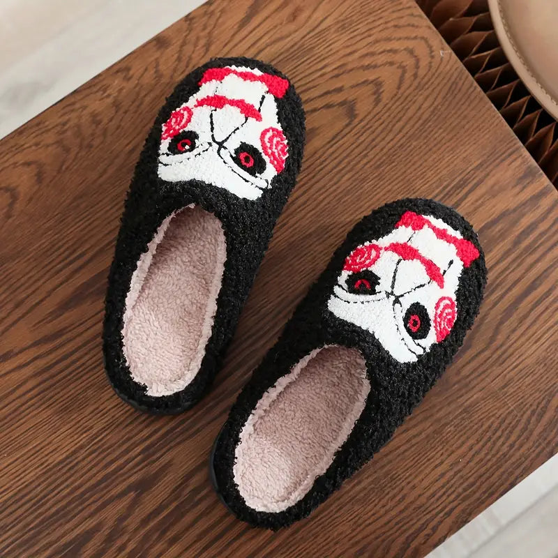 Halloween Ghost Pattern Fuzzy Slippers, Horror Style Closed Toe Plush Flat Shoes, Cozy & Warm Home Slippers SL0808 29