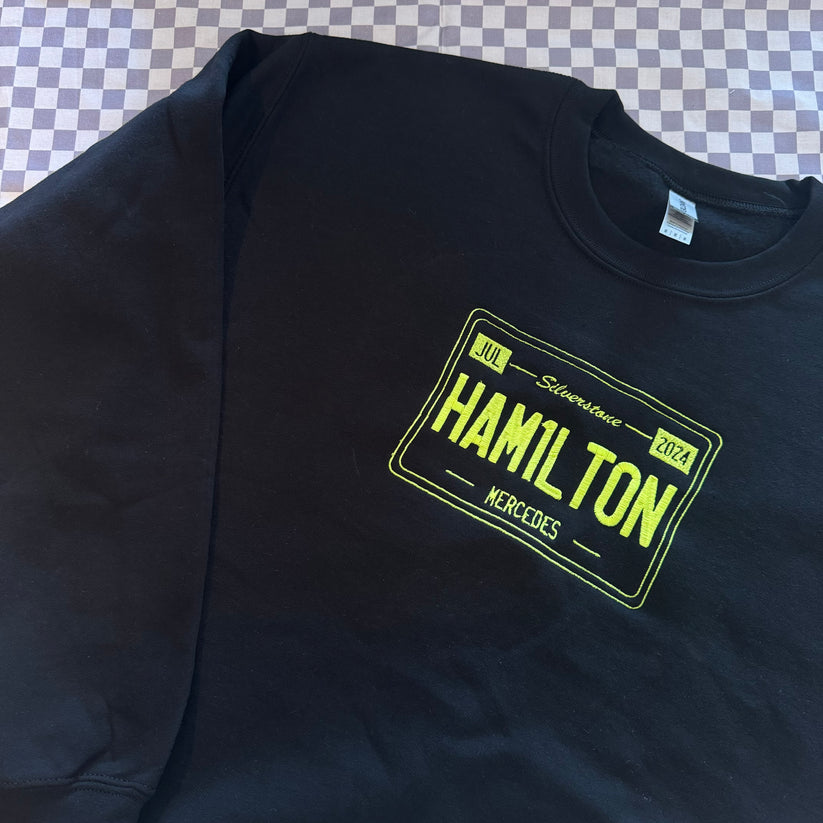 Lewis Hamilton Silverstone 2024 Vintage License Plate Embroidered Crewneck EM1209T