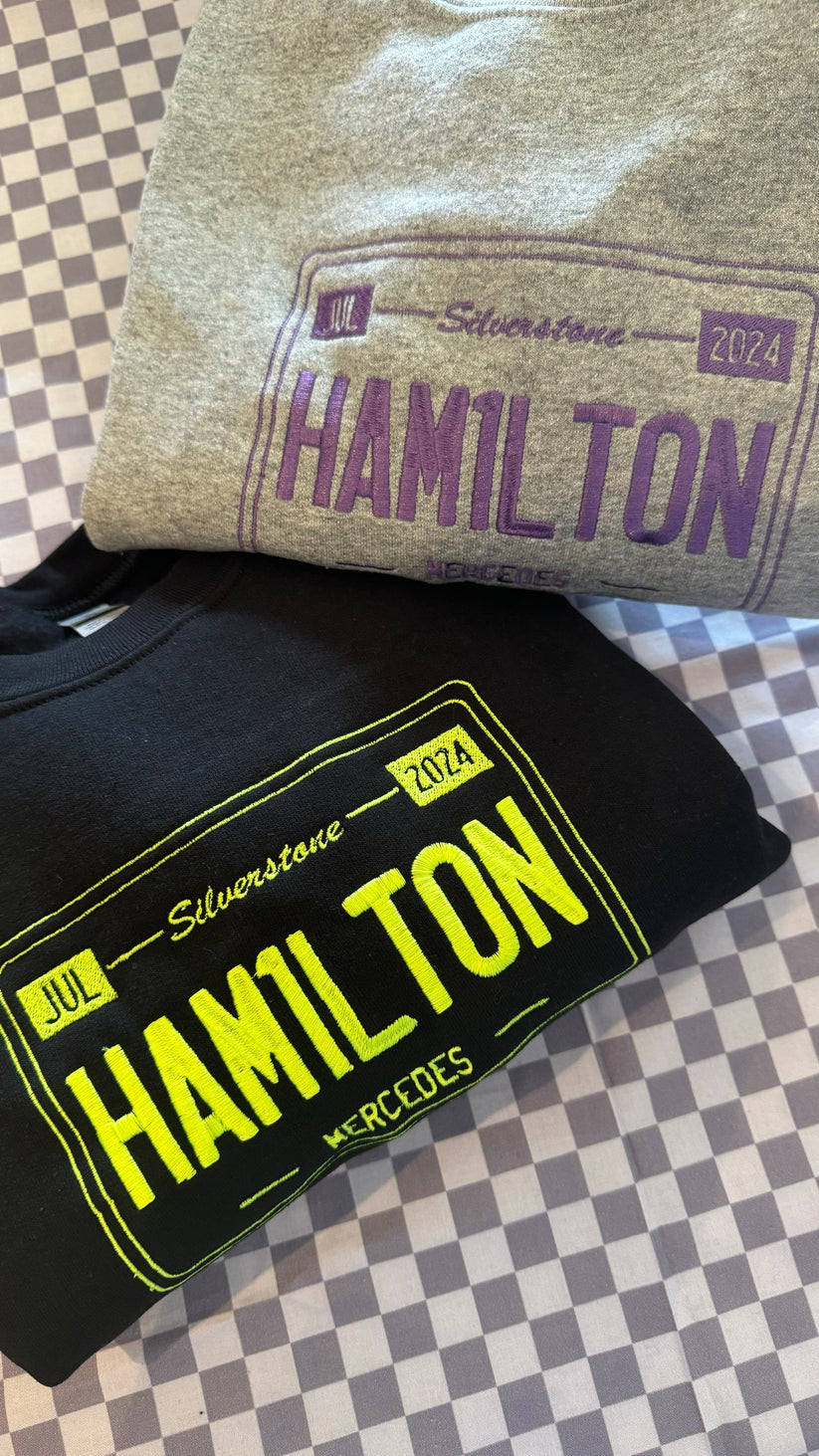 Lewis Hamilton Silverstone 2024 Vintage License Plate Embroidered Crewneck EM1209T