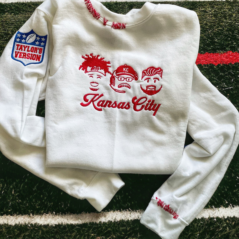 Travis Kelce Embroidered Sweatshirt | Kansas City Chiefs Football Apparel featuring Coach Andy Reid and Mahomes EMHA1009T