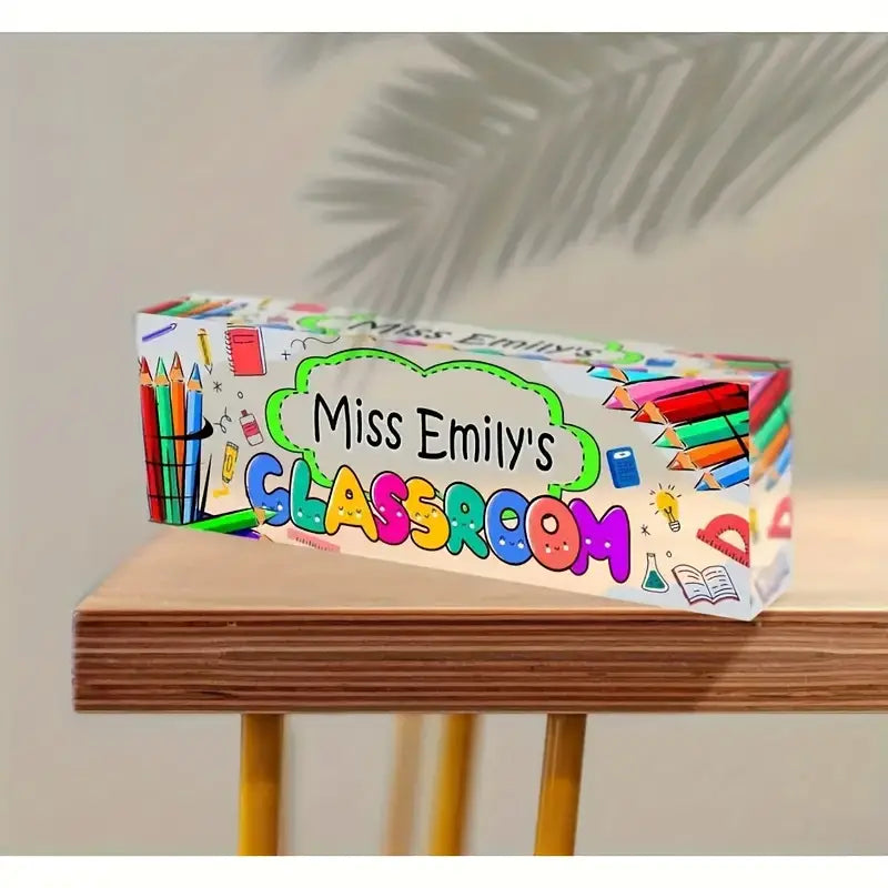 Customizable Acrylic Decorative Sign for Teachers - "Miss Emily's Classroom" Tabletop Name Plaque, TC31J7