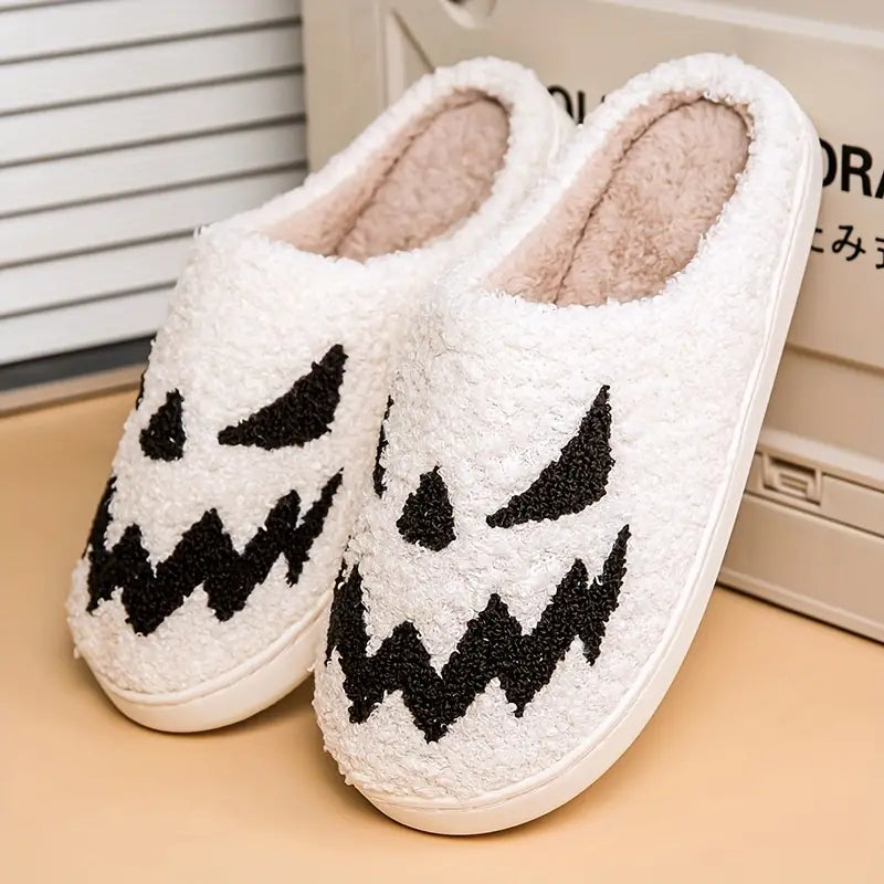 Ghost Face Fuzzy Slippers, Funny Closed Toe Plush Lined House Shoes, Winter Warm Home Slippers SL0808 25