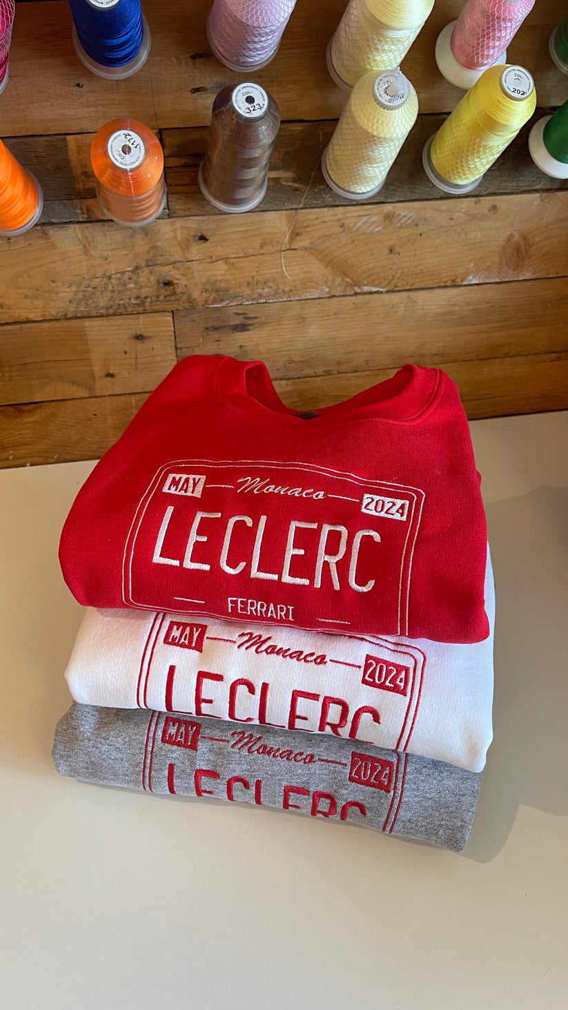 Charles Leclerc Monaco 2024 Vintage License Plate Embroidered Crewneck EM1209T