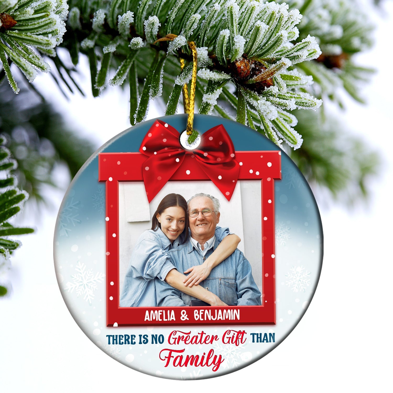 Custom Photo There's No Greater Gift Than - Christmas Gift For Family, Friends - Personalized Custom Circle Ceramic Ornament ORNA1210