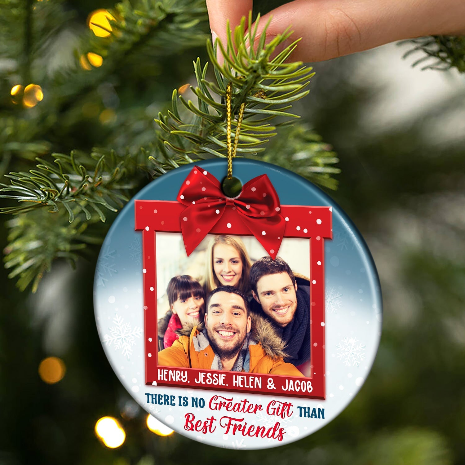 Custom Photo There's No Greater Gift Than - Christmas Gift For Family, Friends - Personalized Custom Circle Ceramic Ornament ORNA1210