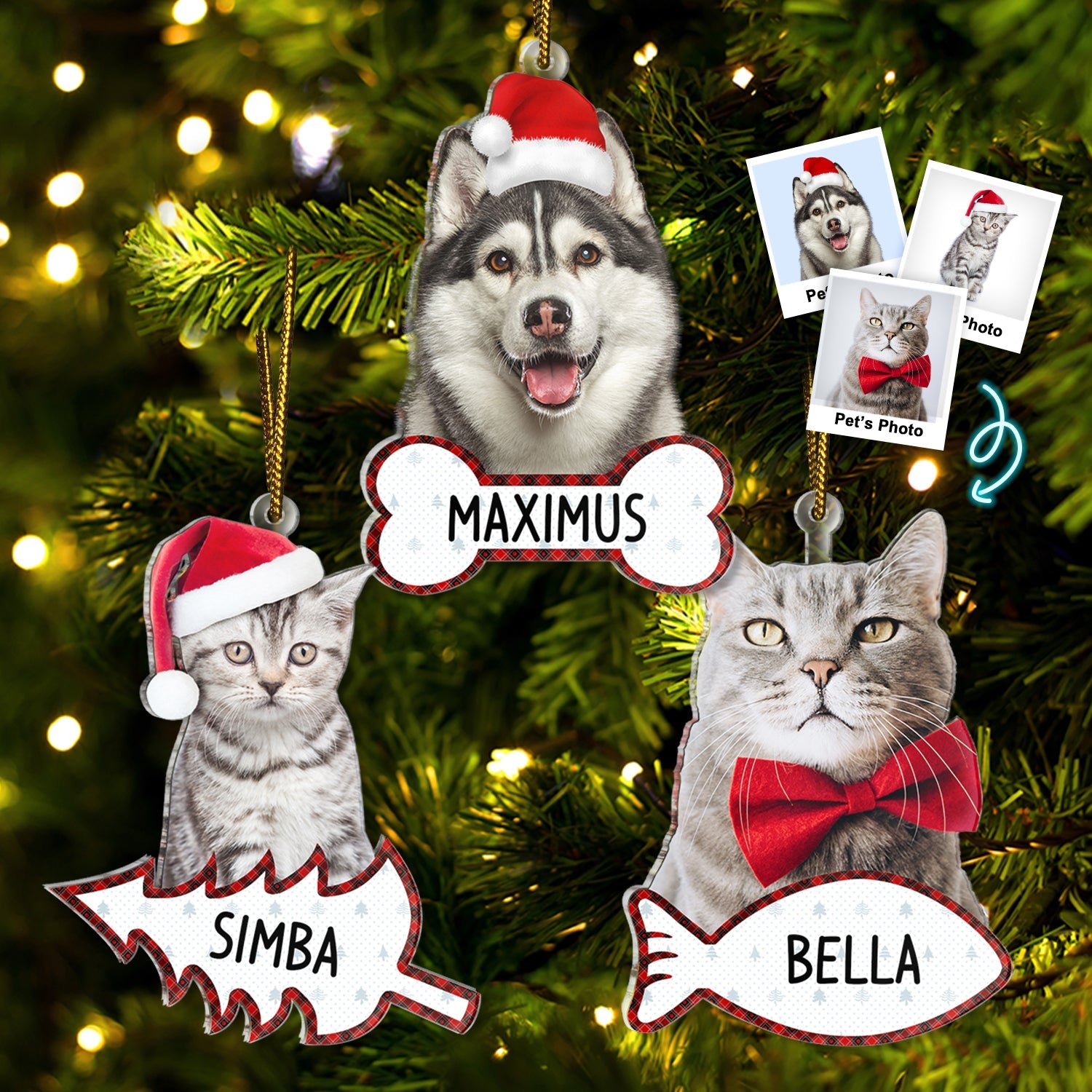 Custom Photo Funny Dog Cat - Christmas Gift For Pet Lovers - Personalized Cutout Acrylic Ornament ORNA1210