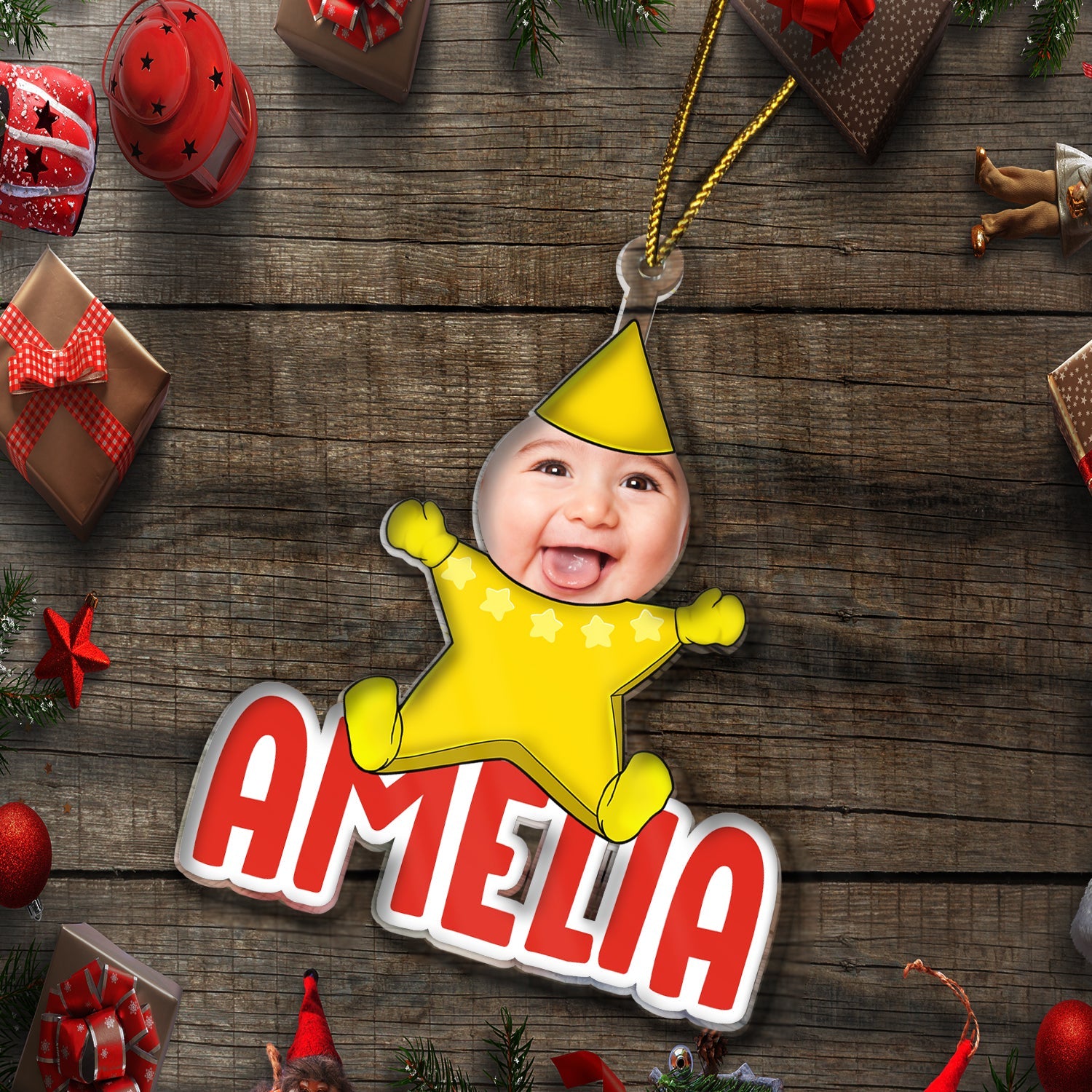 Custom Photo Christmas Cosplay Grandkids - Christmas, Loving Gift For Grandpa, Grandma, Grandparents - Personalized Cutout Acrylic Ornament ORNA1210