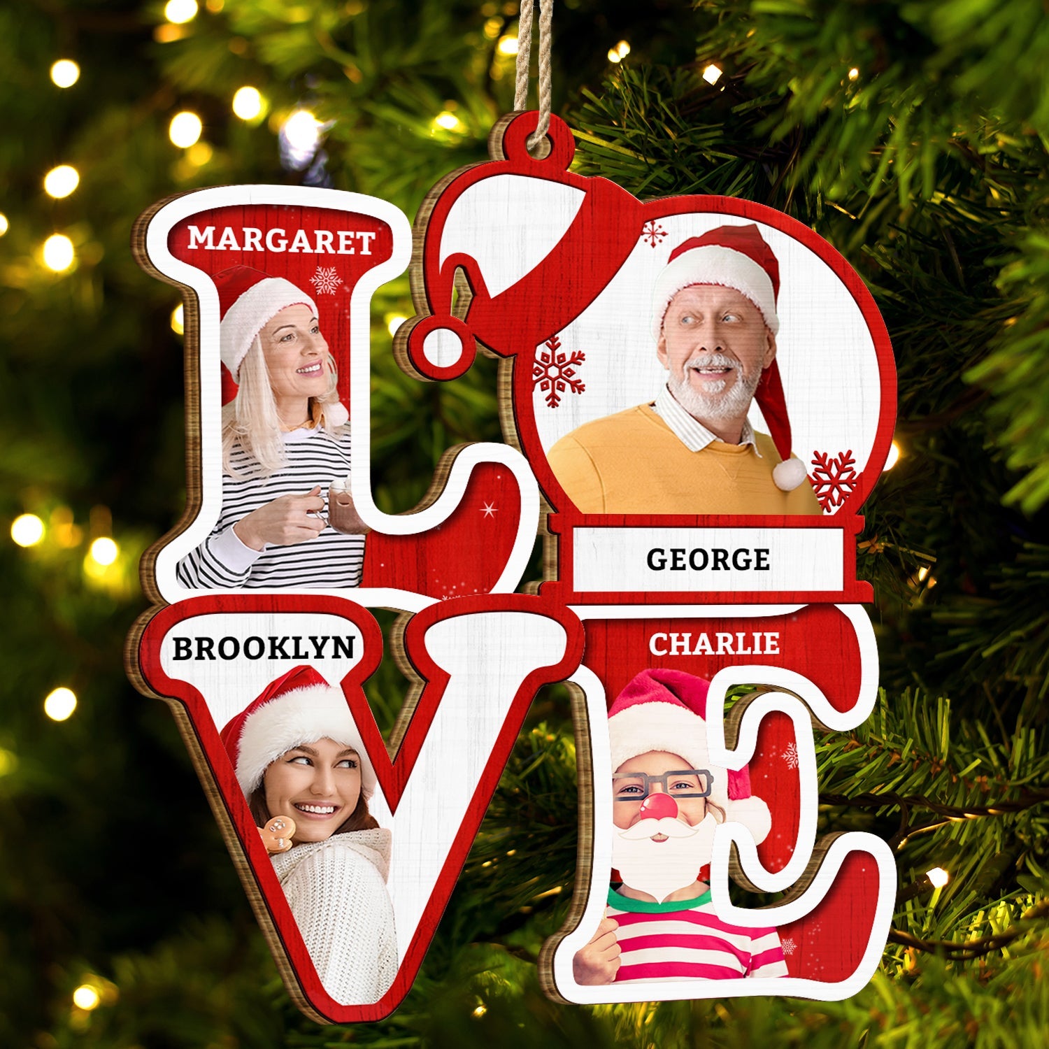 Custom Photo Love Family Kids Dogs Cats - Christmas, Loving Gift For Parents, Grandparents, Pet Lovers - Personalized Custom Shaped Wooden Ornament ORNA1210