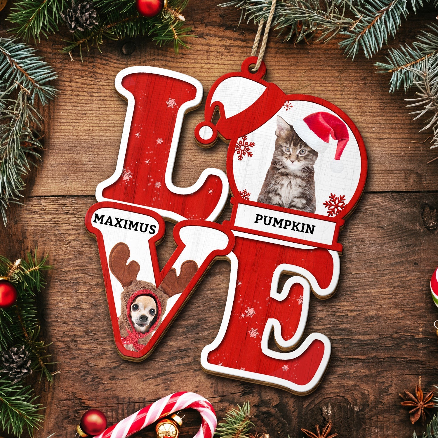 Custom Photo Love Family Kids Dogs Cats - Christmas, Loving Gift For Parents, Grandparents, Pet Lovers - Personalized Custom Shaped Wooden Ornament ORNA1210