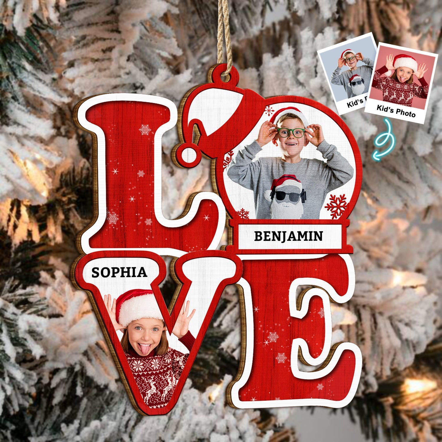 Custom Photo Love Family Kids Dogs Cats - Christmas, Loving Gift For Parents, Grandparents, Pet Lovers - Personalized Custom Shaped Wooden Ornament ORNA1210