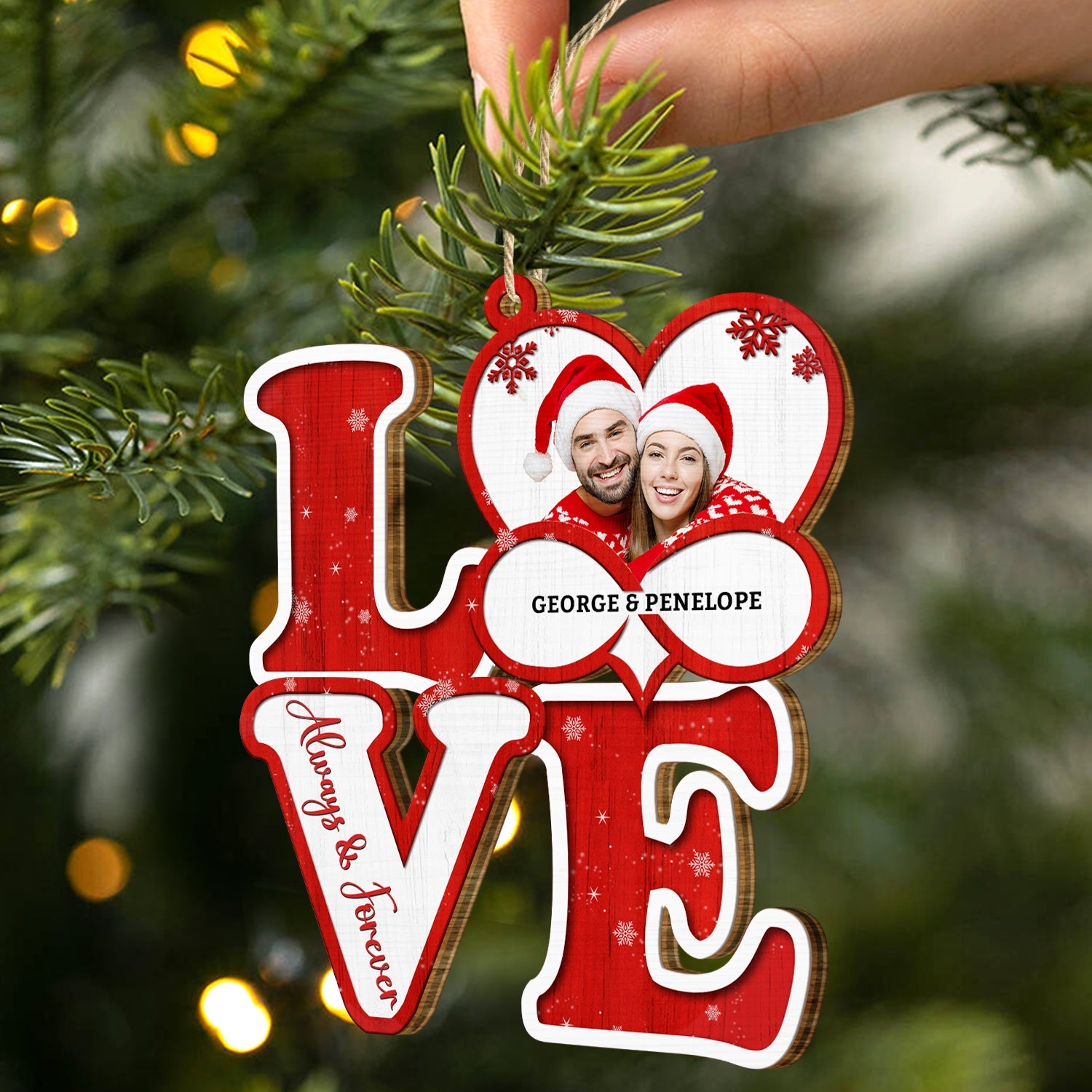 Custom Photo Love Forever - Christmas, Loving Gift For Husband, Wife, Couples - Personalized Custom Shaped Wooden Ornament ORNA1210