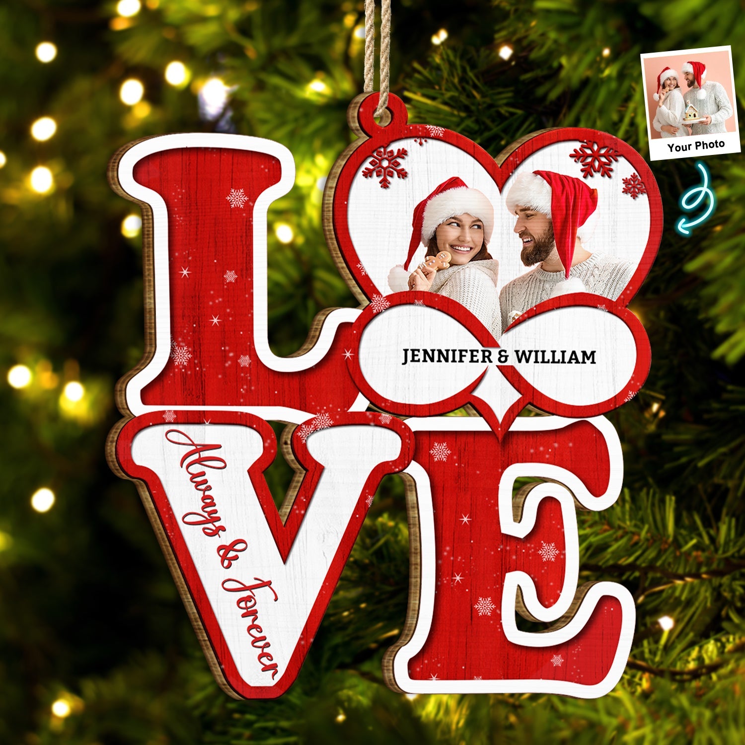 Custom Photo Love Forever - Christmas, Loving Gift For Husband, Wife, Couples - Personalized Custom Shaped Wooden Ornament ORNA1210