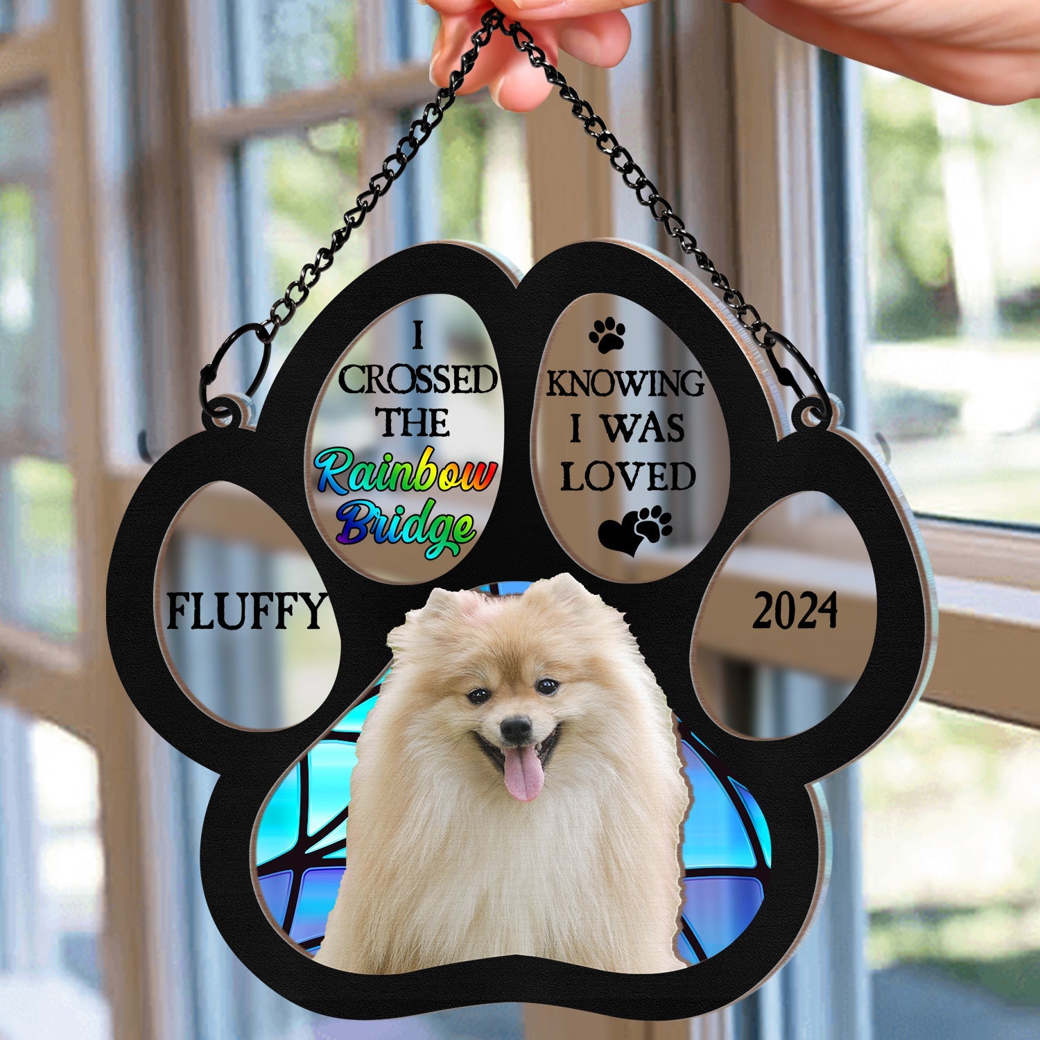 Custom Photo I Crossed The Rainbow Bridge Knowing I Was Loved - Personalized Window Hanging Suncatcher Ornament ORNA1210