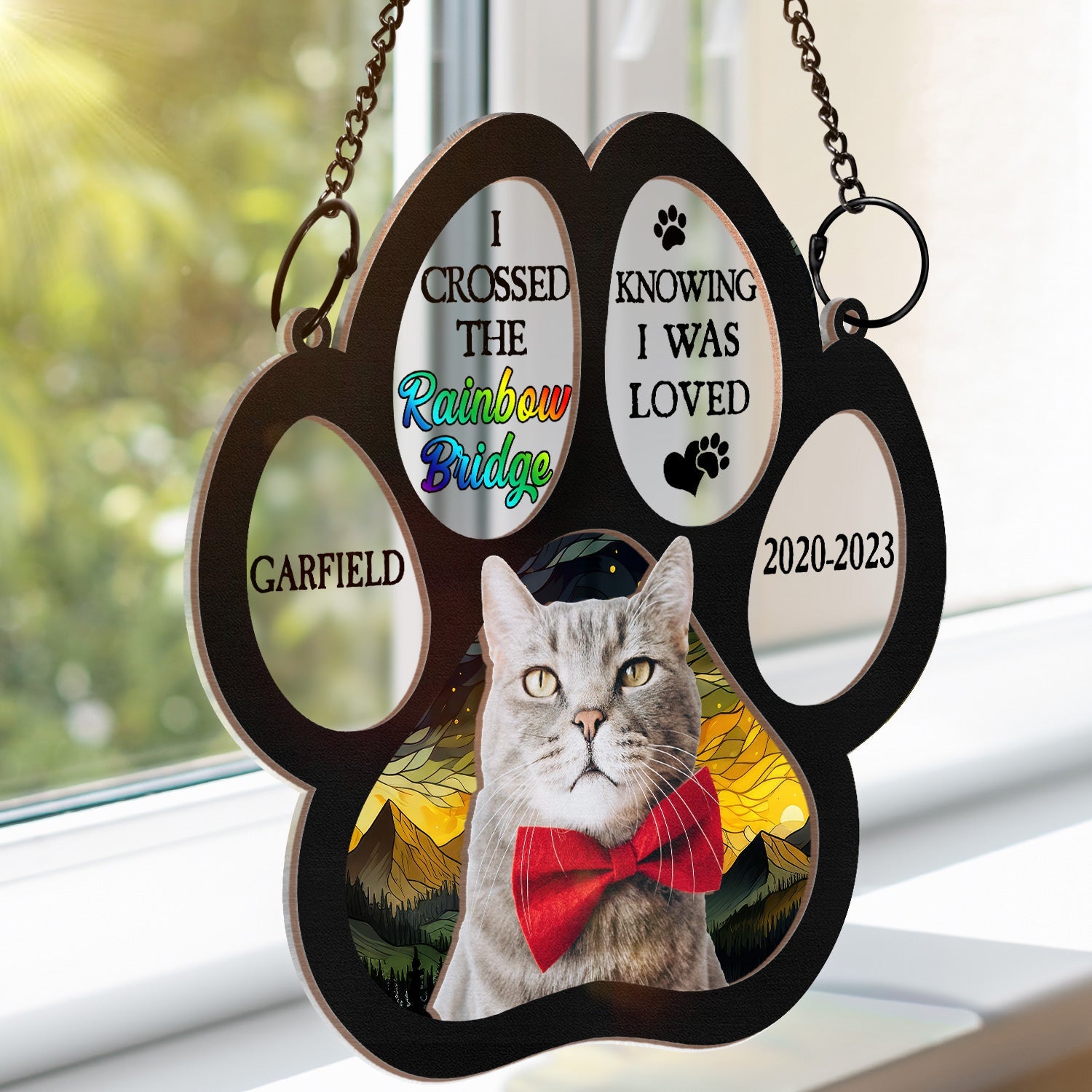 Custom Photo I Crossed The Rainbow Bridge Knowing I Was Loved - Personalized Window Hanging Suncatcher Ornament ORNA1210