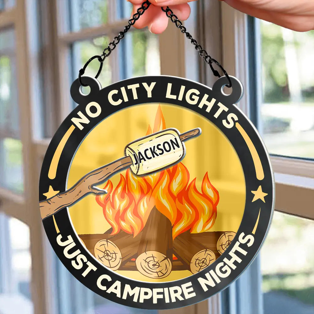 No City Lights Just Campfire Nights Couple - Personalized Acrylic Window Hanging Suncatcher ORNA1210