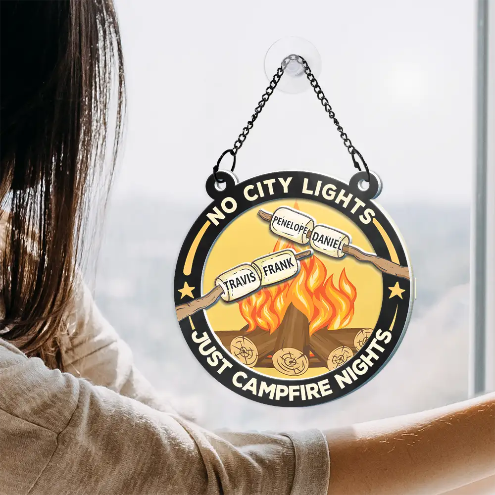 No City Lights Just Campfire Nights Couple - Personalized Acrylic Window Hanging Suncatcher ORNA1210