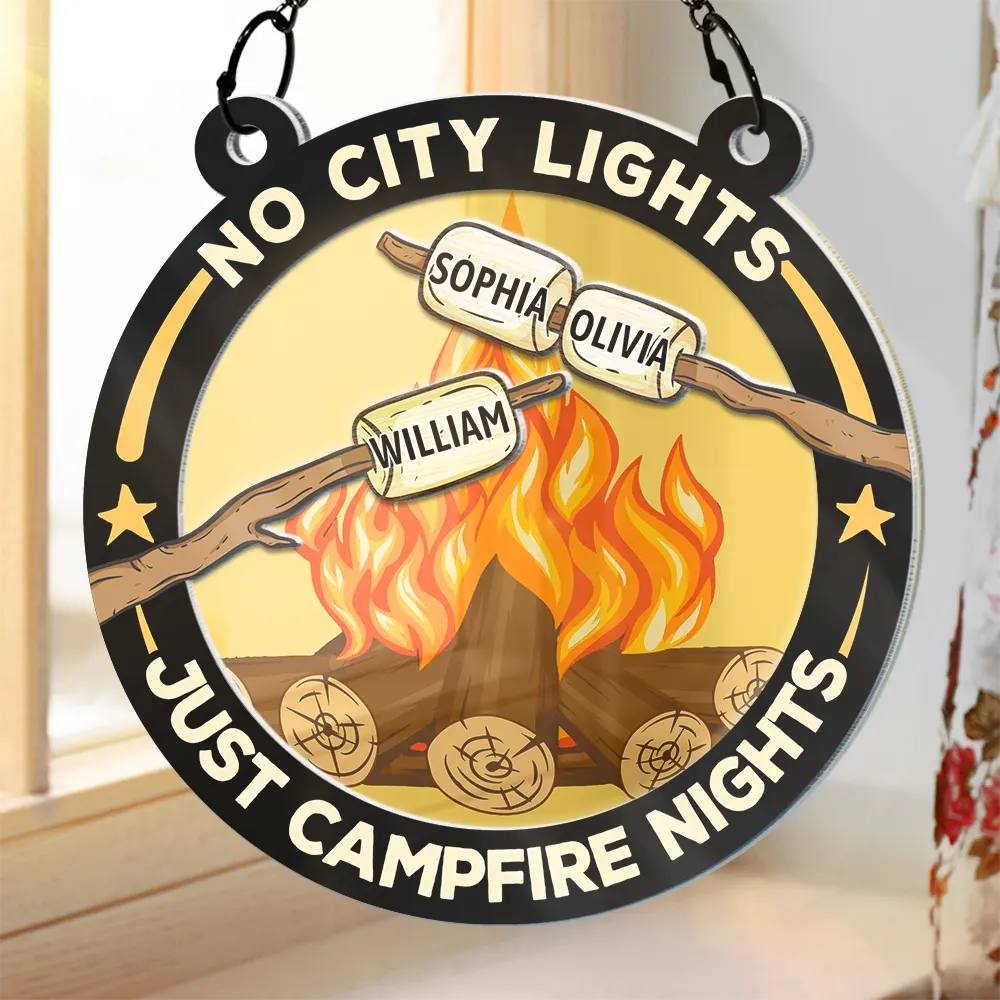 No City Lights Just Campfire Nights Couple - Personalized Acrylic Window Hanging Suncatcher ORNA1210