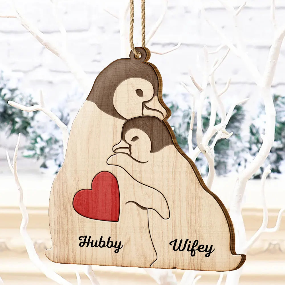 Couple Penguin Family Parents & Kids - Personalized Custom Shaped Wooden Ornament ORNA1210