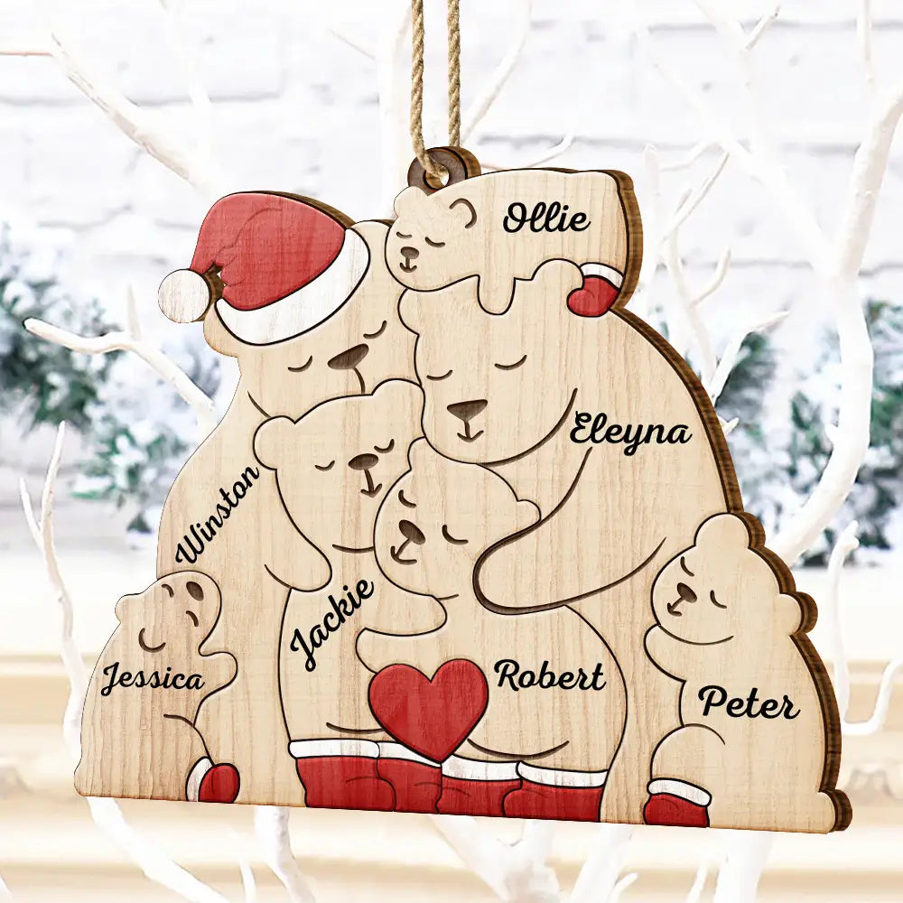 Christmas Bear Family - Personalized Custom Shaped Wooden Ornament ORNA1210