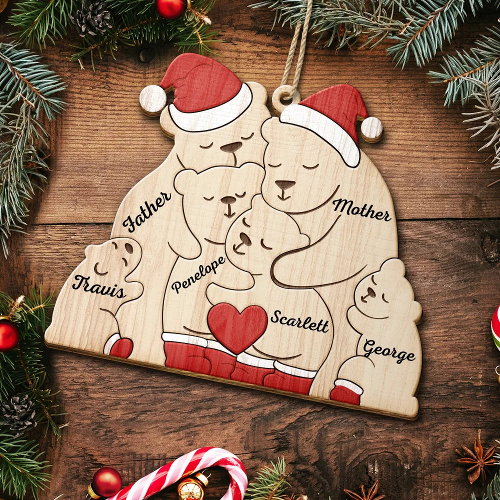 Christmas Bear Family - Personalized Custom Shaped Wooden Ornament ORNA1210