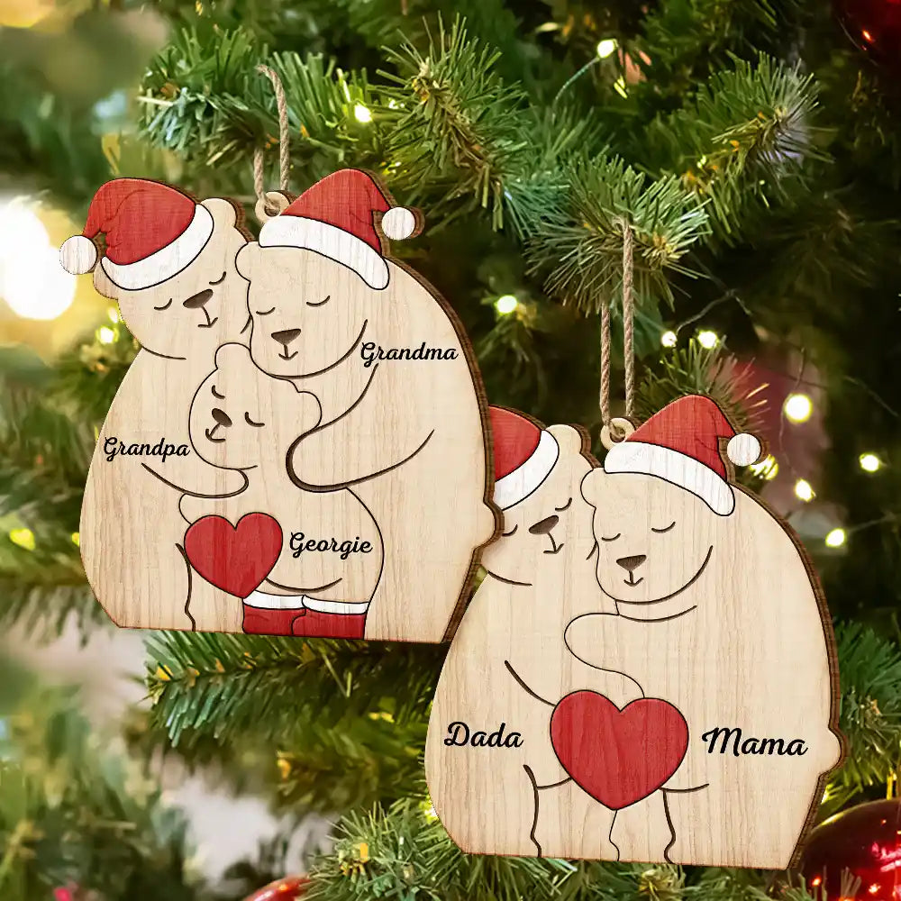 Christmas Bear Family - Personalized Custom Shaped Wooden Ornament ORNA1210