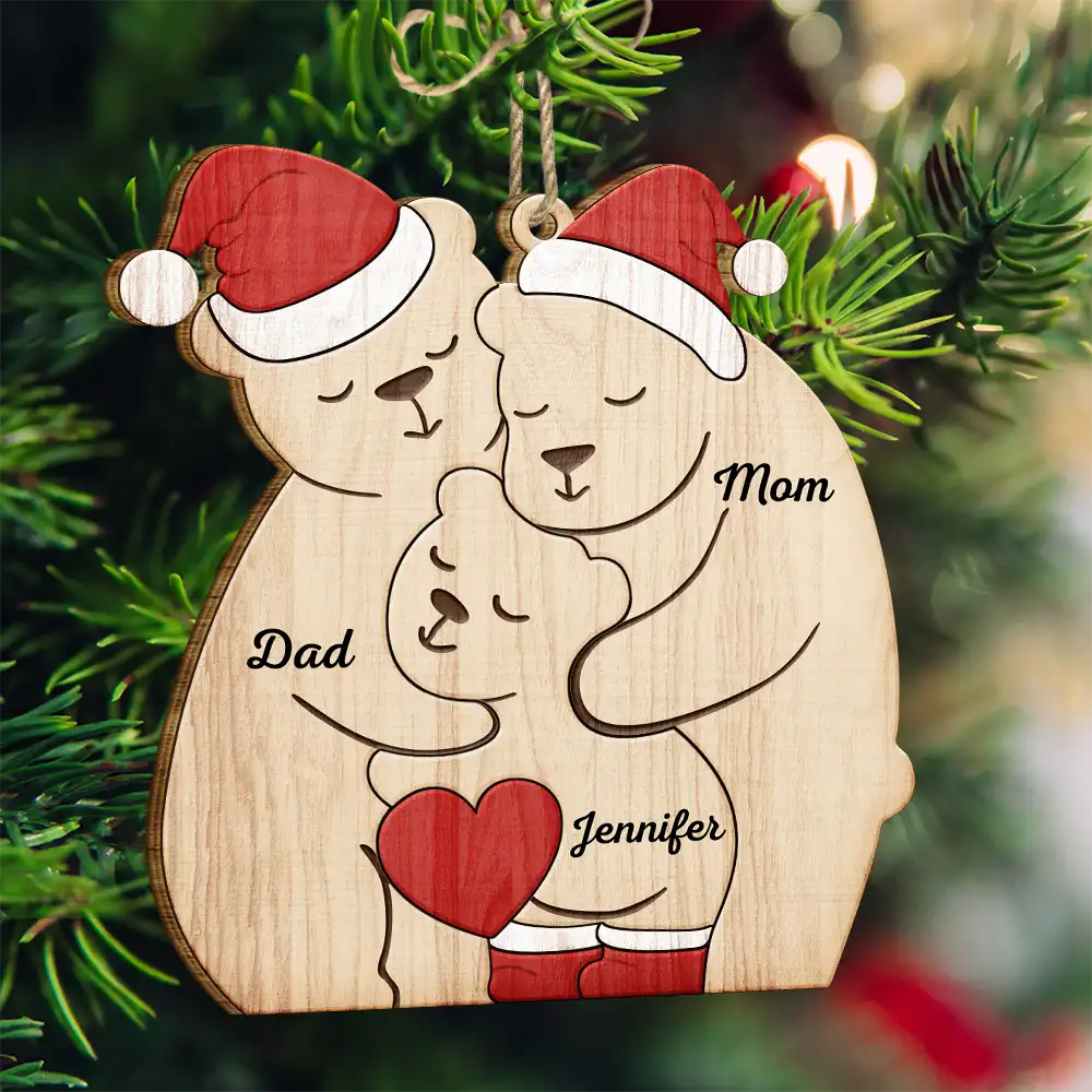 Christmas Bear Family - Personalized Custom Shaped Wooden Ornament ORNA1210