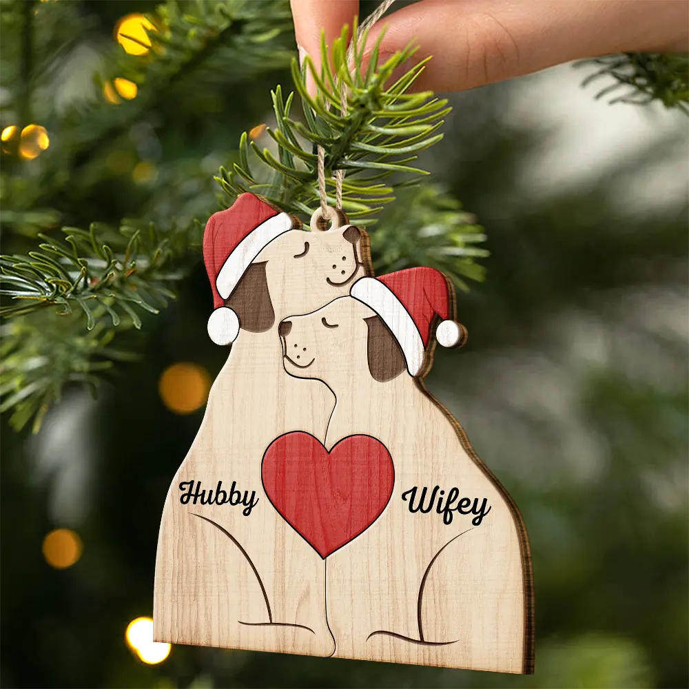 Christmas Dog Family - Personalized Custom Shaped Wooden Ornament ORNA1210