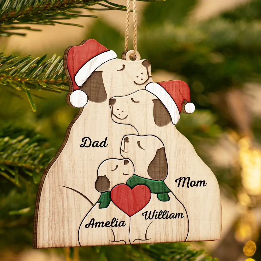 Christmas Dog Family - Personalized Custom Shaped Wooden Ornament ORNA1210