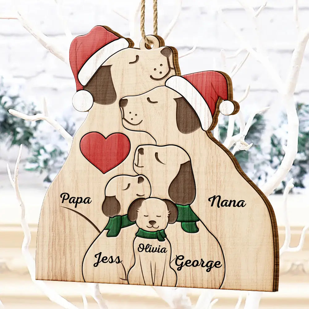 Christmas Dog Family - Personalized Custom Shaped Wooden Ornament ORNA1210