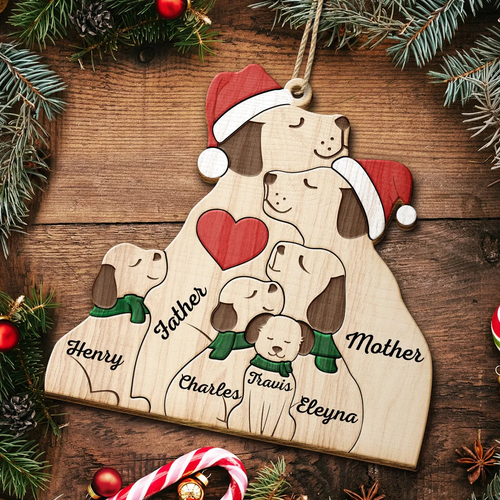 Christmas Dog Family - Personalized Custom Shaped Wooden Ornament ORNA1210