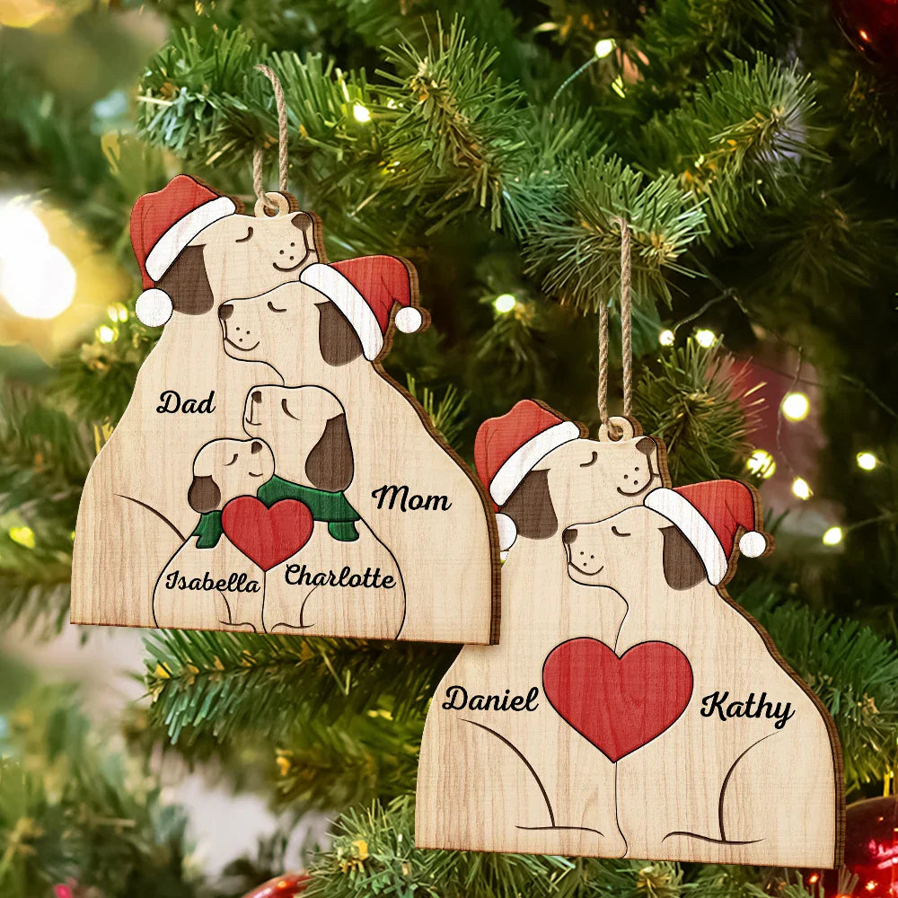 Christmas Dog Family - Personalized Custom Shaped Wooden Ornament ORNA1210