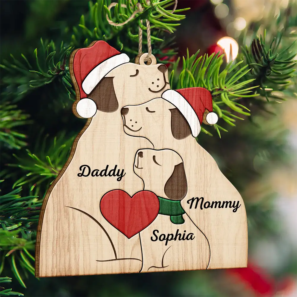 Christmas Dog Family - Personalized Custom Shaped Wooden Ornament ORNA1210