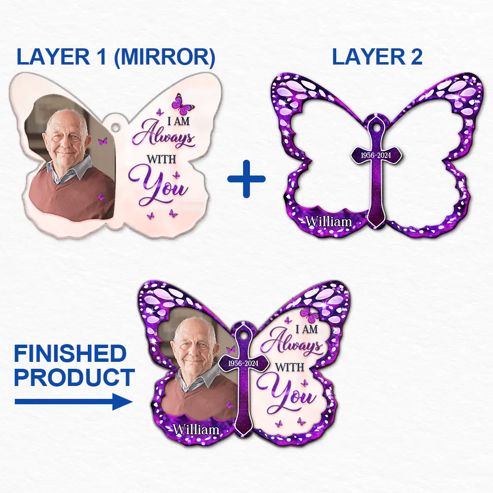 Custom Photo I Am Always With You Butterfly - Personalized Mirror Ornament ORNA1210