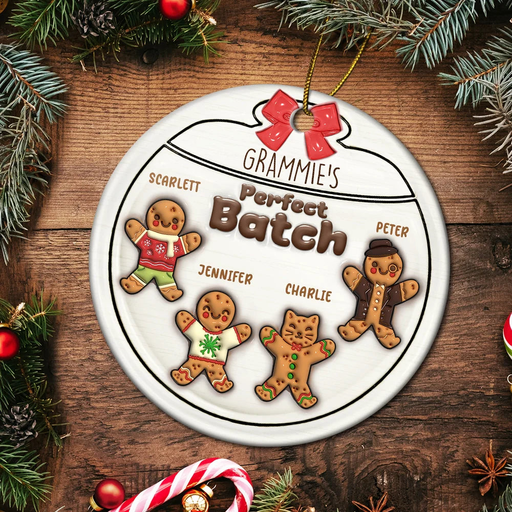 Gingerbread Cookies Grandma Grandpa Perfect Patch - 3D Inflated Effect Printed Personalized Circle Ceramic Ornament ORNA1210