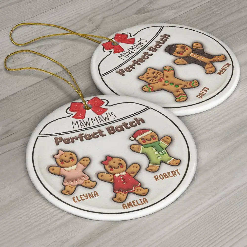 Gingerbread Cookies Grandma Grandpa Perfect Patch - 3D Inflated Effect Printed Personalized Circle Ceramic Ornament ORNA1210