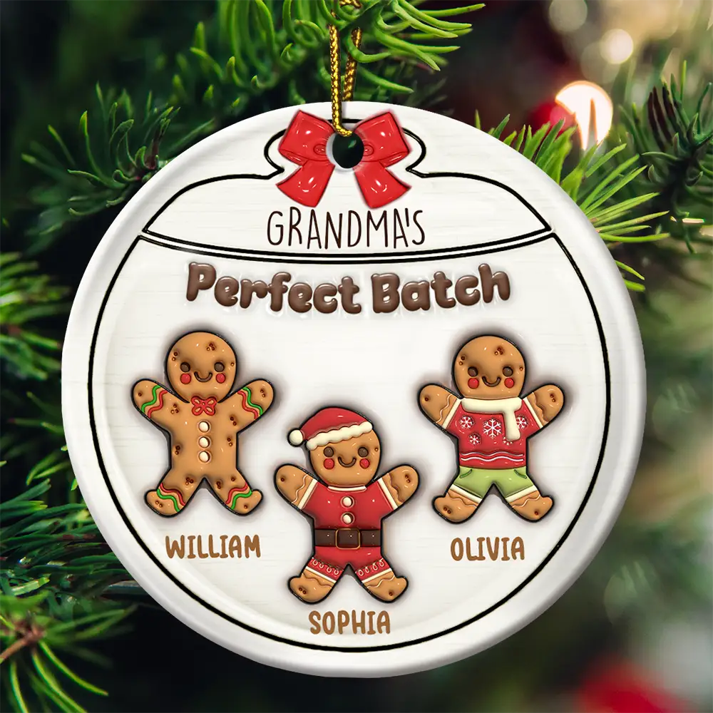 Gingerbread Cookies Grandma Grandpa Perfect Patch - 3D Inflated Effect Printed Personalized Circle Ceramic Ornament ORNA1210