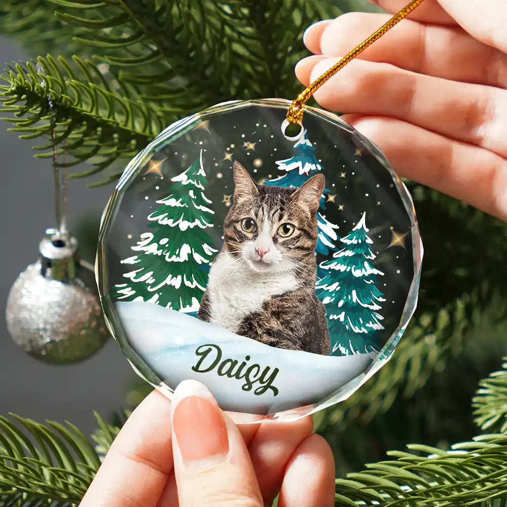 Custom Photo Pet Face Christmas Trees - Personalized Combo Circle Glass Ornament ORNA1210