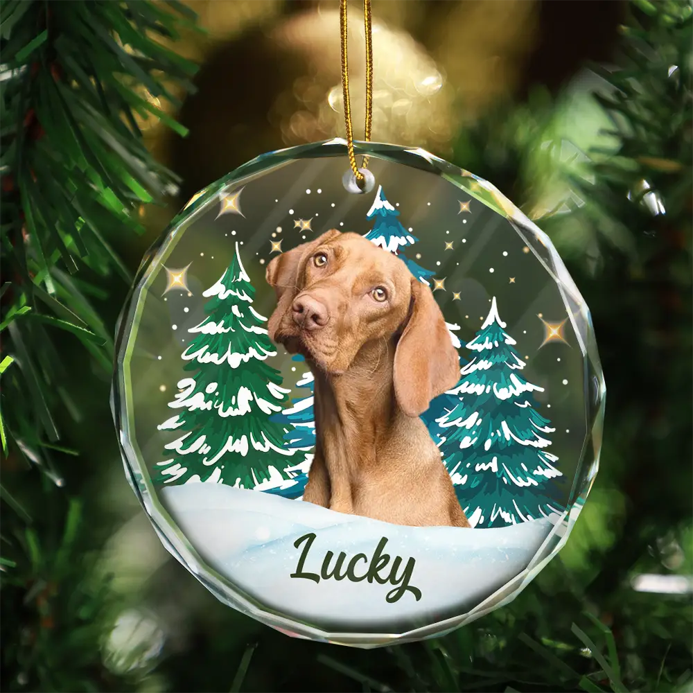 Custom Photo Pet Face Christmas Trees - Personalized Combo Circle Glass Ornament ORNA1210