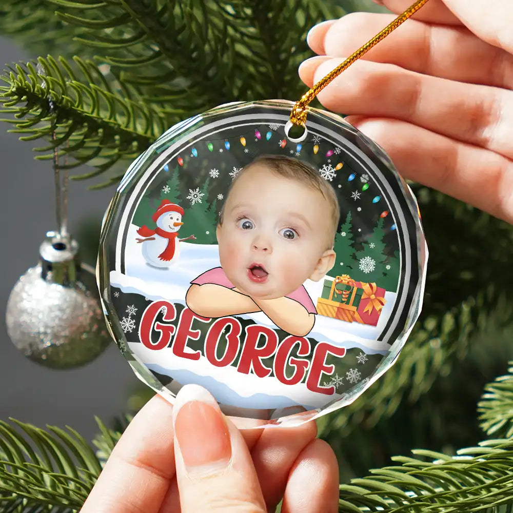Custom Photo Kid's Face Chibi Style - Personalized Combo Circle Glass Ornament ORNA1210