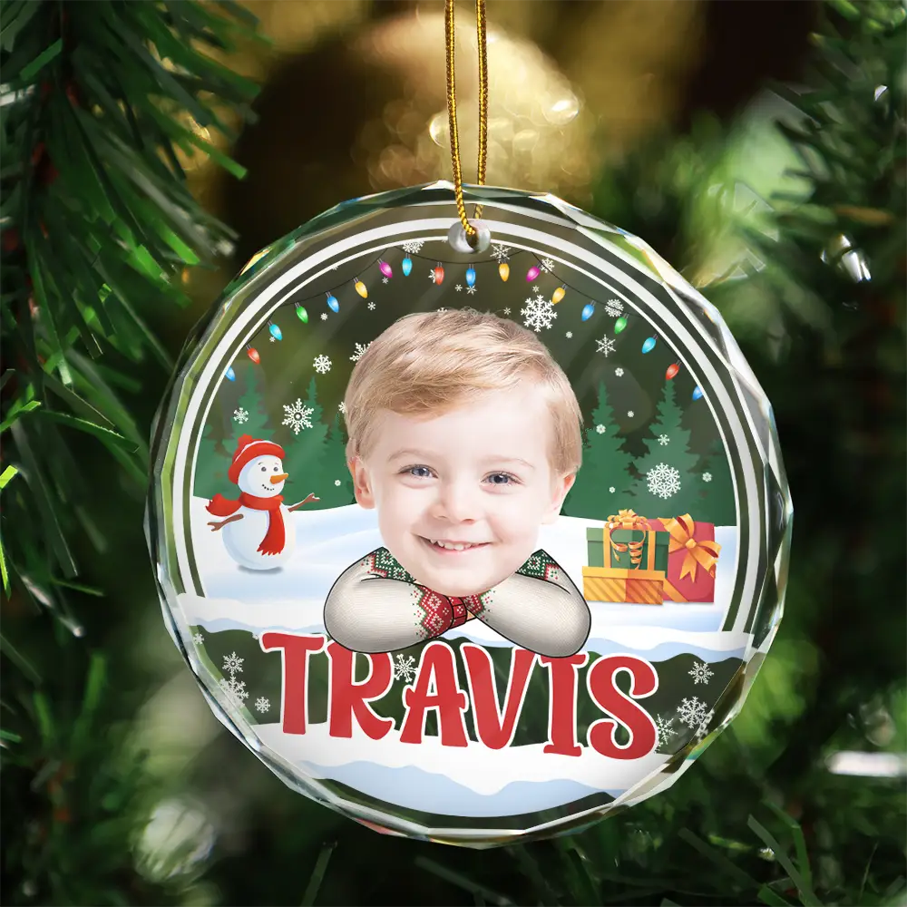 Custom Photo Kid's Face Chibi Style - Personalized Combo Circle Glass Ornament ORNA1210