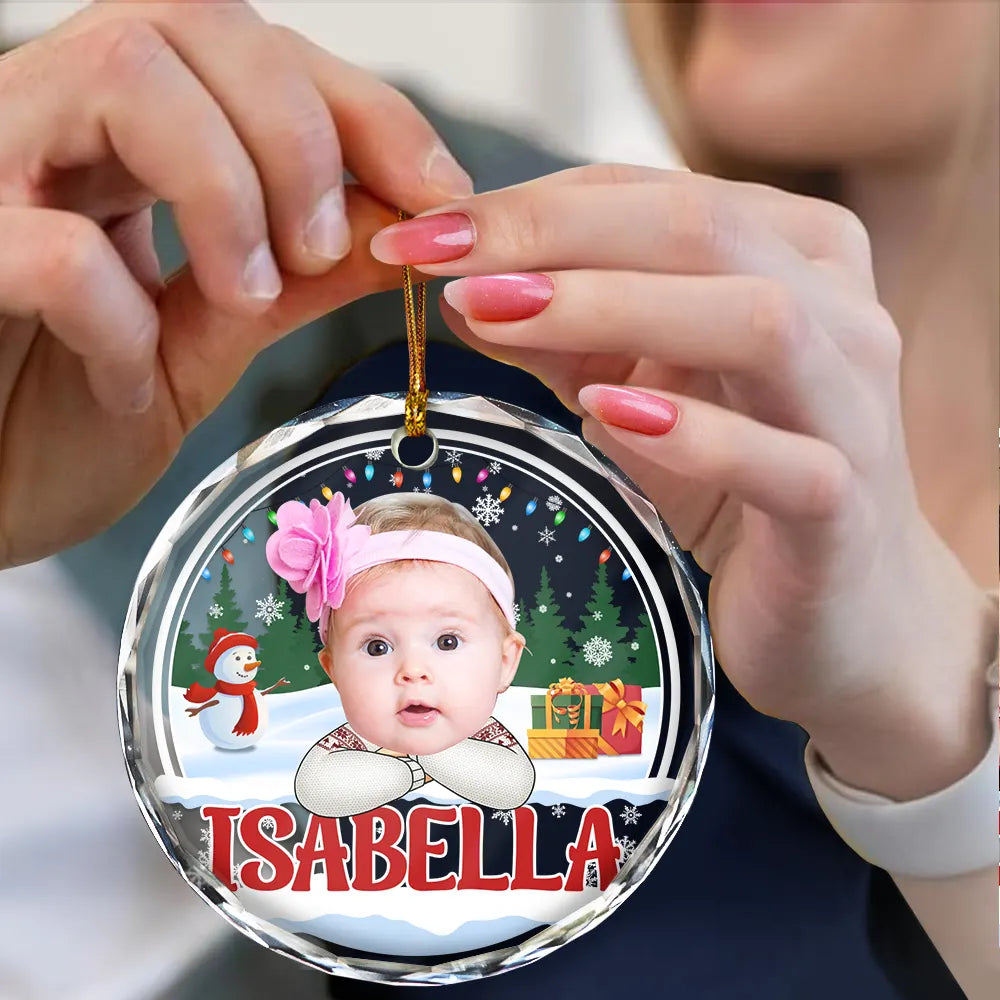 Custom Photo Kid's Face Chibi Style - Personalized Combo Circle Glass Ornament ORNA1210