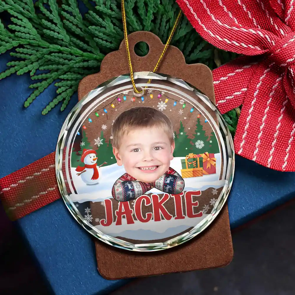 Custom Photo Kid's Face Chibi Style - Personalized Combo Circle Glass Ornament ORNA1210