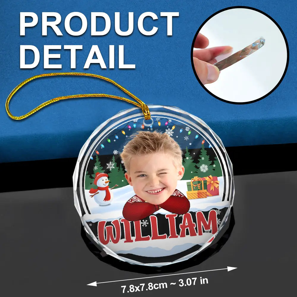 Custom Photo Kid's Face Chibi Style - Personalized Combo Circle Glass Ornament ORNA1210