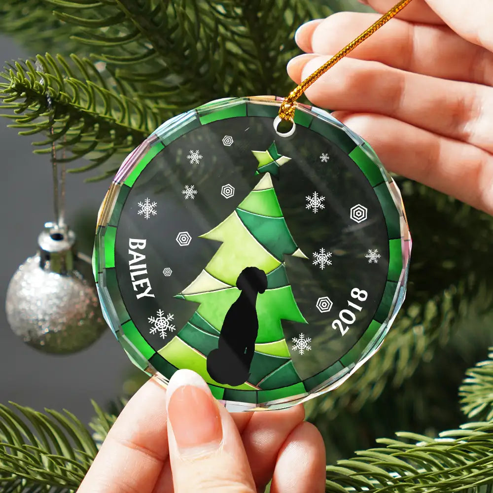 Stained Glass Style Christmas Tree Black Backside Pet - Personalized Combo Circle Glass Ornament ORNA1210