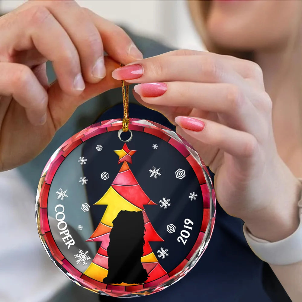 Stained Glass Style Christmas Tree Black Backside Pet - Personalized Combo Circle Glass Ornament ORNA1210