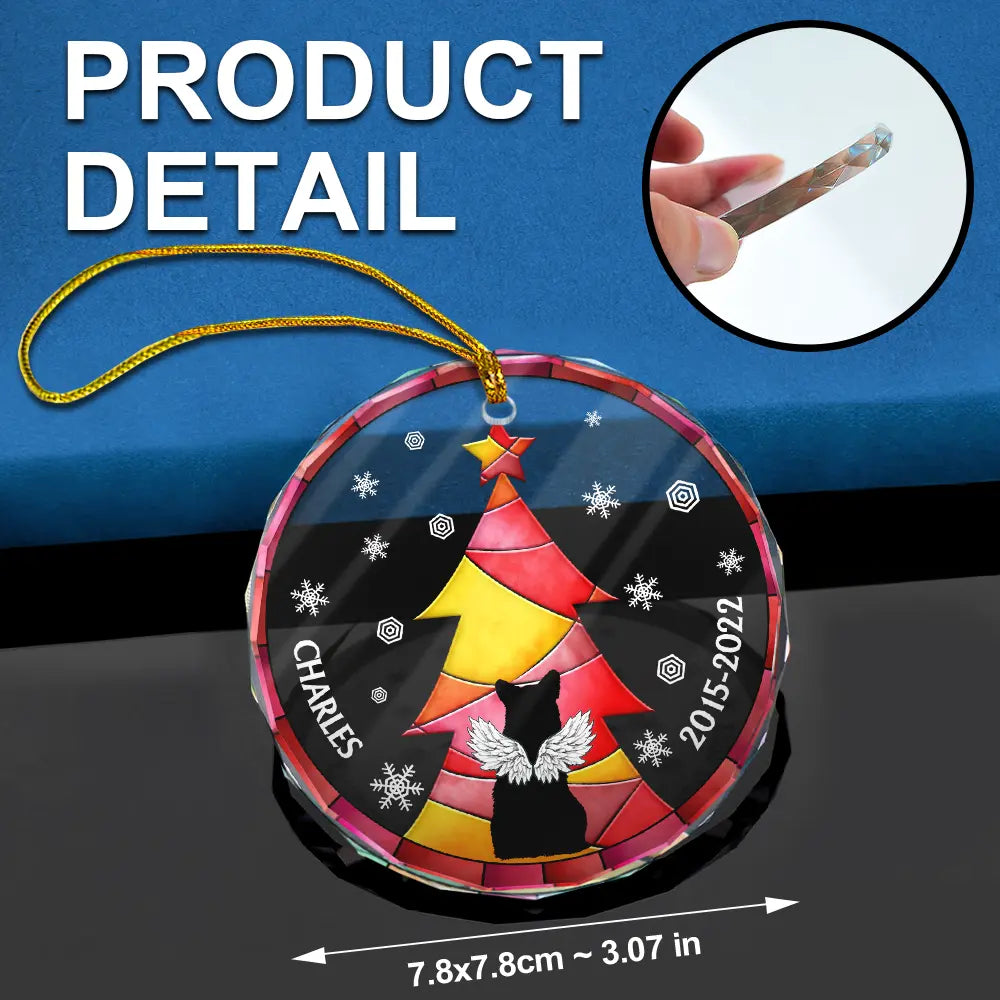 Stained Glass Style Christmas Tree Black Backside Pet - Personalized Combo Circle Glass Ornament ORNA1210